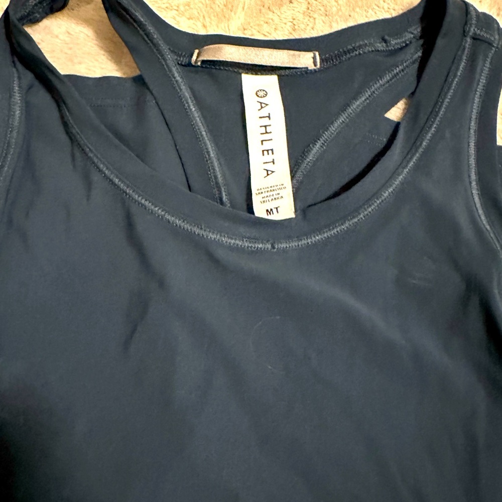 Dark teal Athleta racer back tank in Medium Tall